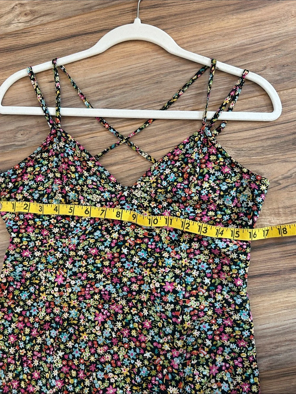 Zara Black Floral Maxi Slip Dress with Pink & Green & Blue Accents size medium - Picture 7 of 9